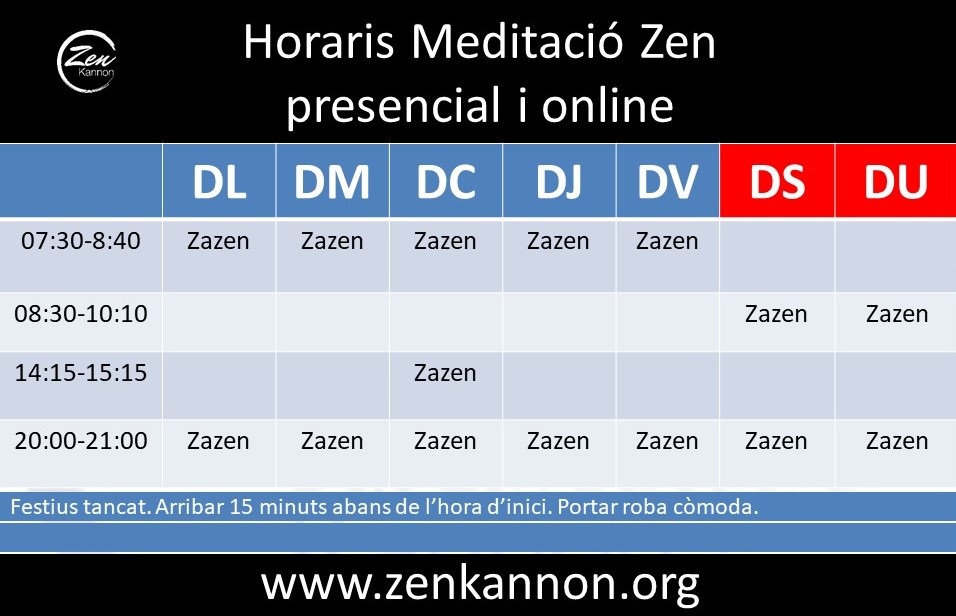 Dojo Zen | Budismo Zen en Barcelona | Zazen Timetable and Calendar